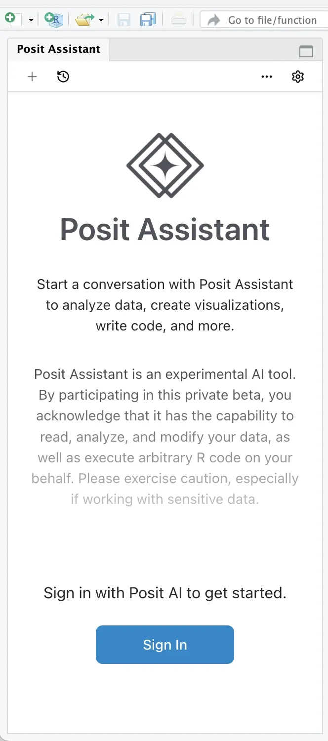 Posit Assistant panel with the Sign In button