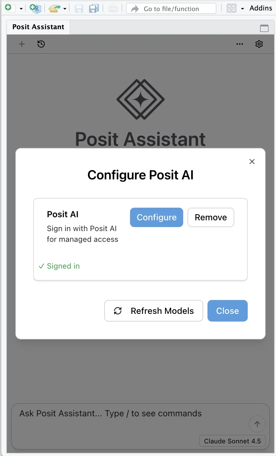 RStudio after successful Posit AI authorization