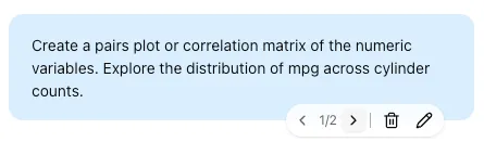 Conversation branching controls showing navigation between message variants