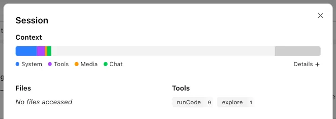 Session HUD showing detailed token usage breakdown