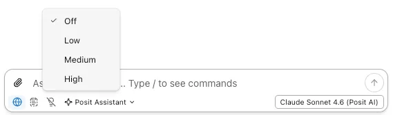 Thinking effort selector in the status bar