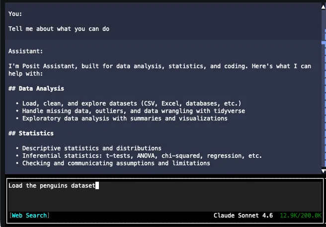 Interactive positai session in the terminal