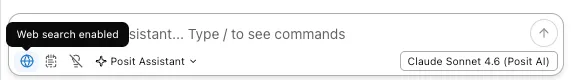 Web search toggle showing the globe icon in the chat input