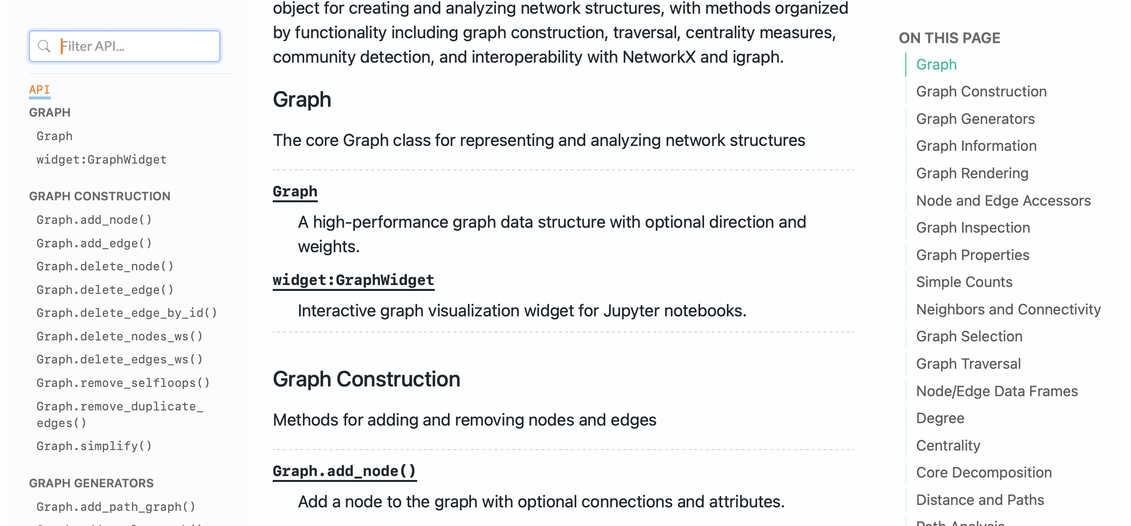 API reference index with categorized sections