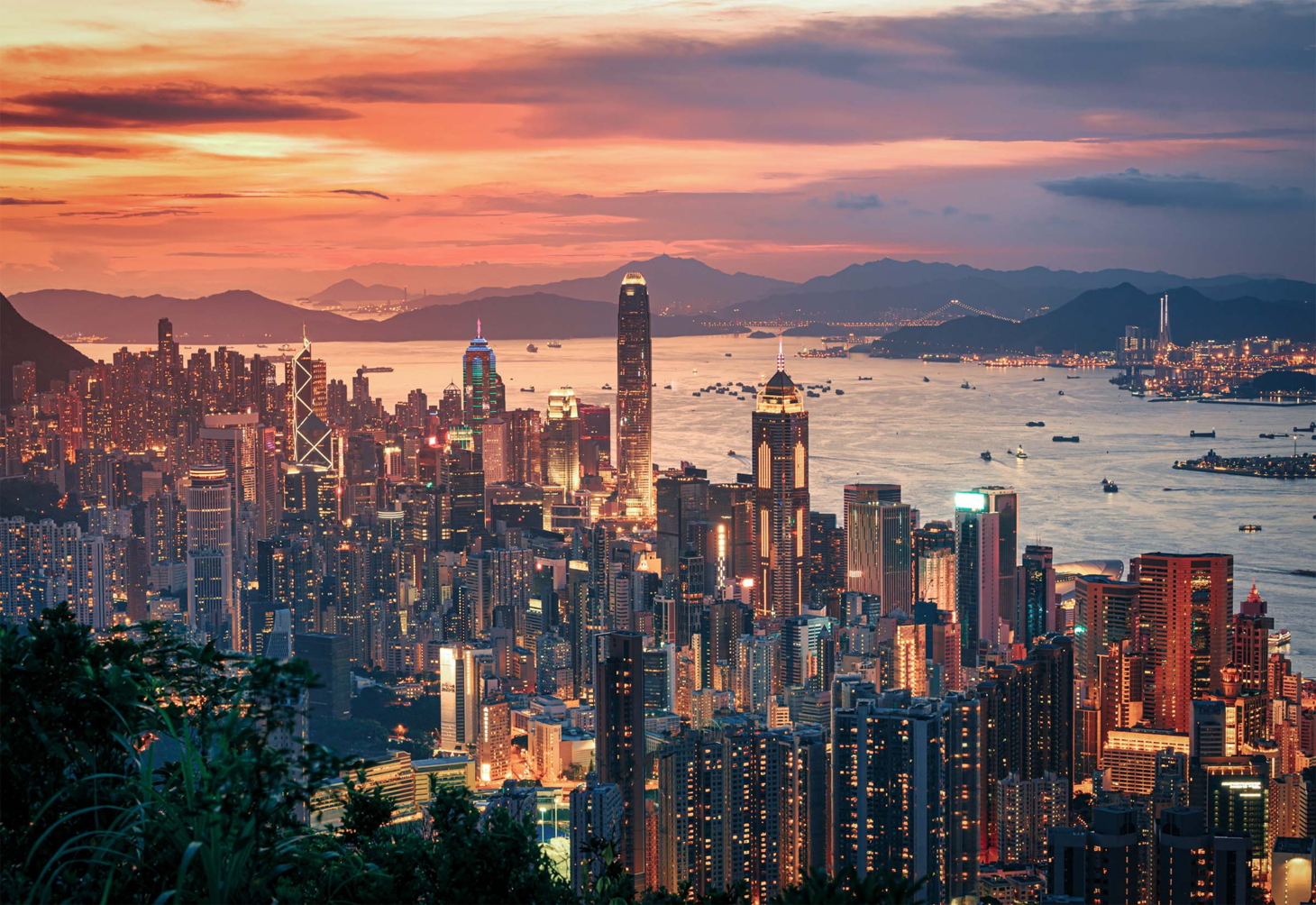 The Hong Kong skyline at dusk