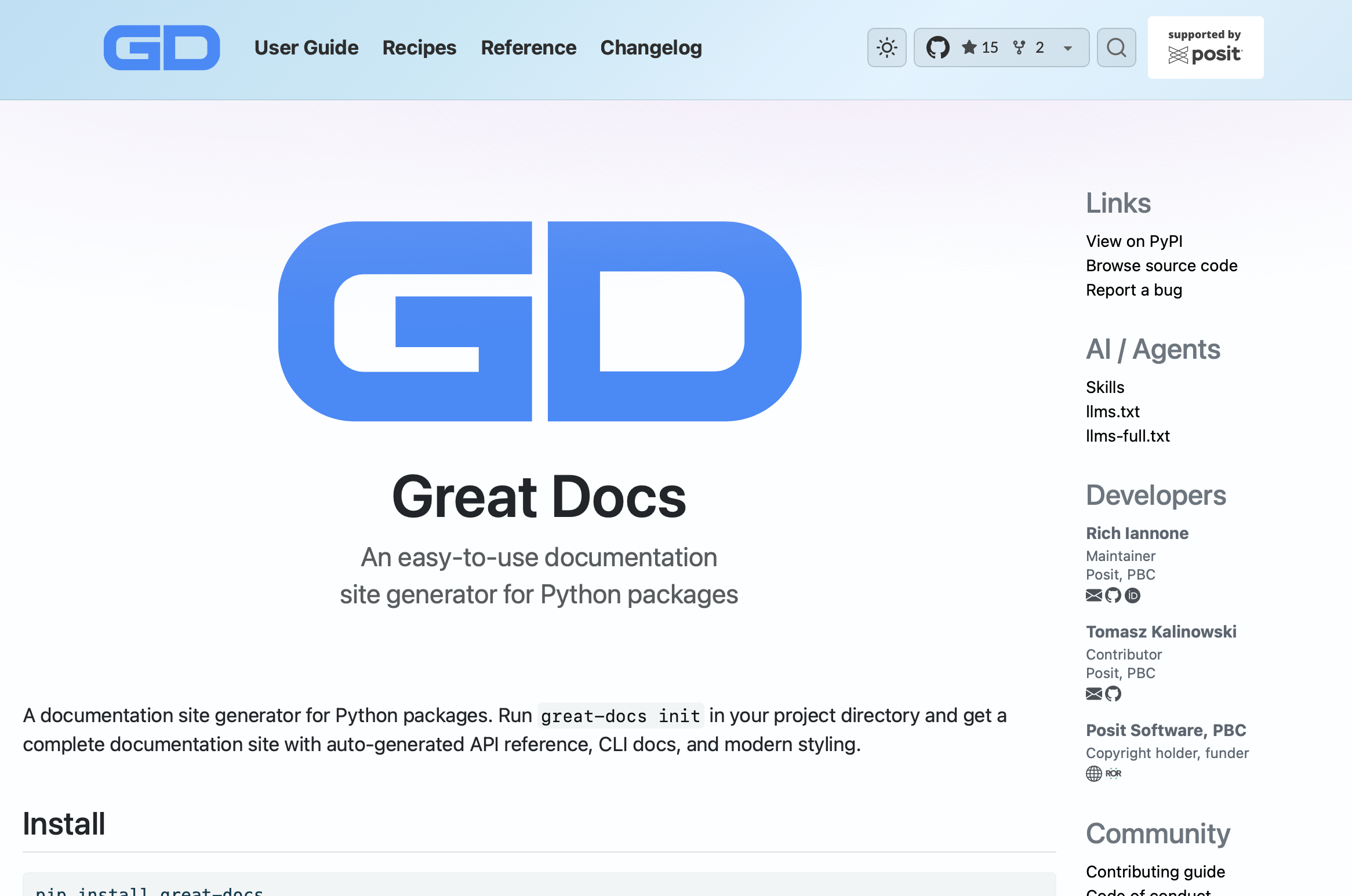 A documentation site generated by Great Docs
