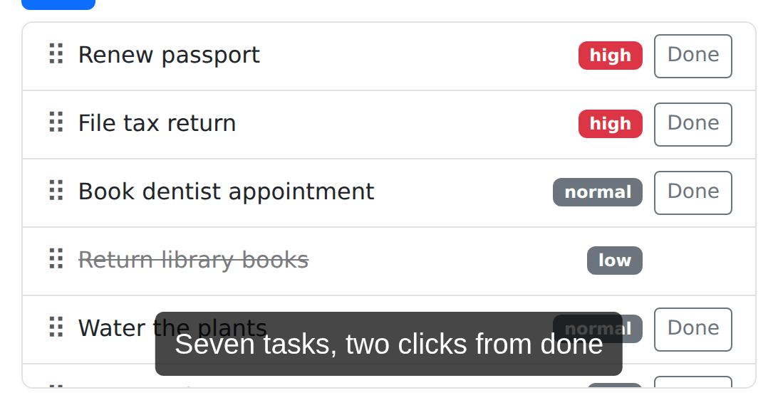 The task list cropped to its first few tasks, with the dark caption panel along the bottom edge of the crop.