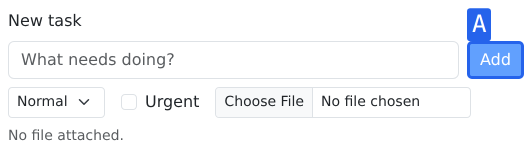 The Add button boxed in blue with a large monospace A badge.