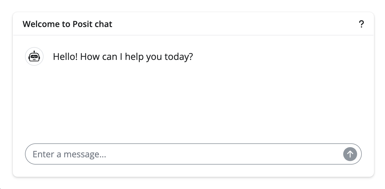 Screenshot of a chatbot embedded in a card with a header and tooltip.